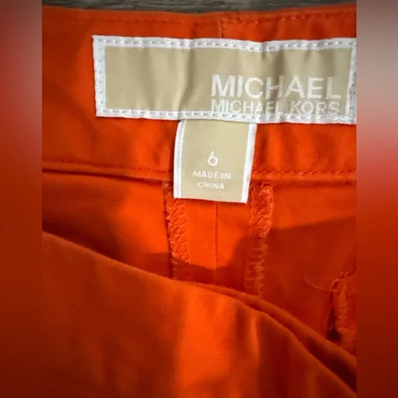 Michael Kors Bright Orange Zip-Pocket Tailored Shorts - Picture 2 of 5